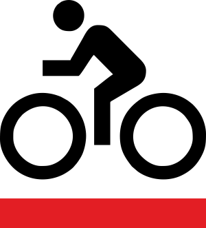 Ikona rowerzysty wraz z kolorem czerwonym szlaku rowerowego