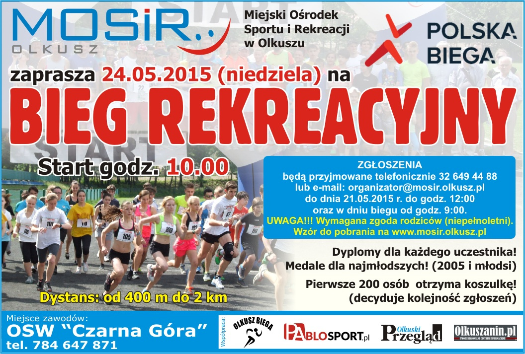 Plakat promujący olkuski bieg rekreacyjny w ramach akcji Polska Biega