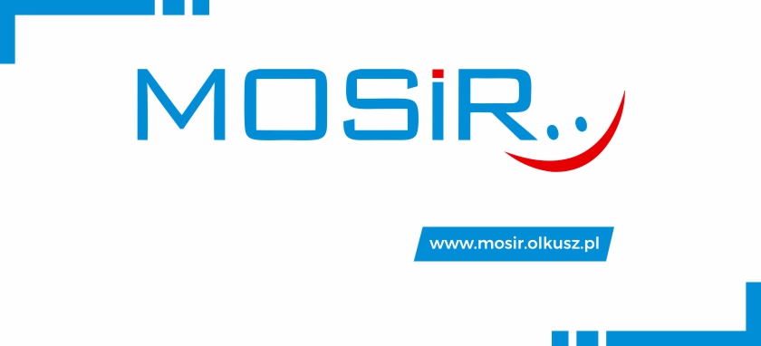 Logo MOSiR Olkusz ze stroną internetową na białym tle