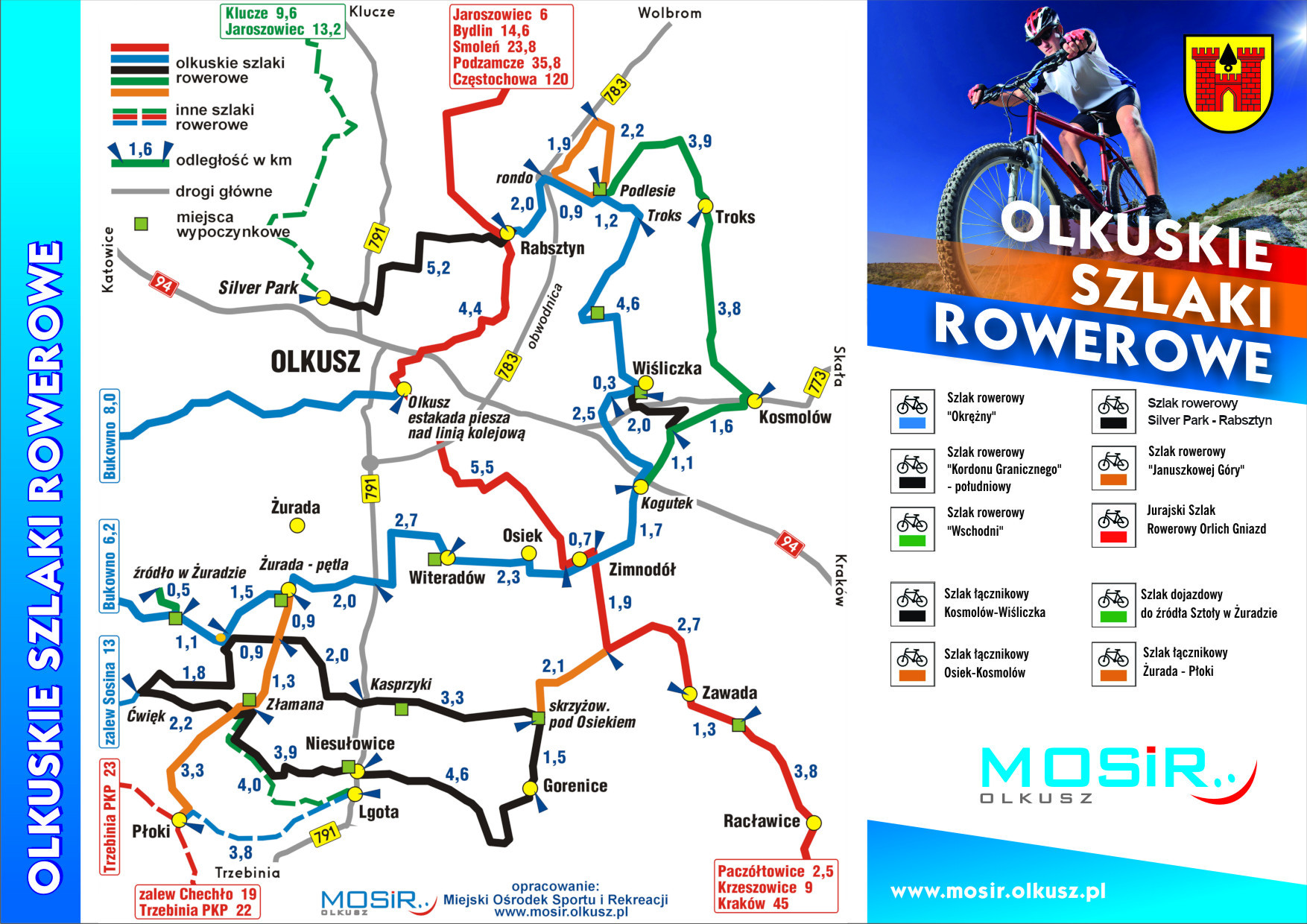 Mapka schematyczna Olkuskich Szlaków Rowerowych