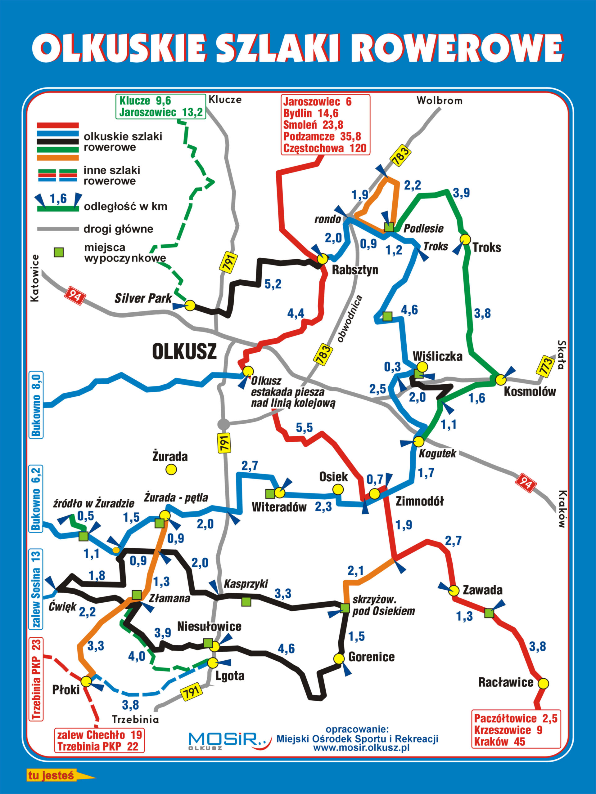 Mapka schematyczna Olkuskich Szlaków Rowerowych