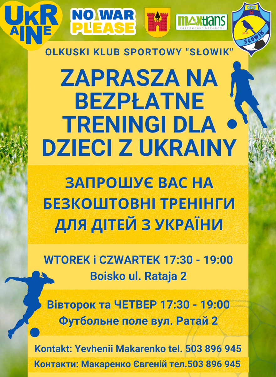 Plakat promujący treningi dla dzieci z Ukrainy
