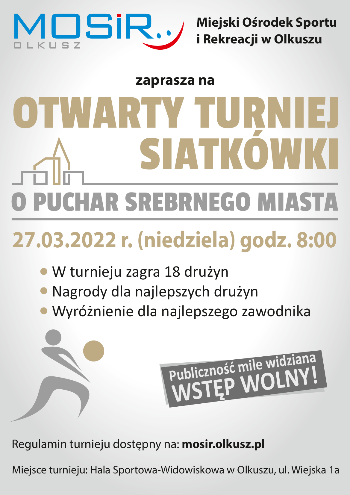 Plakat promujący Otwarty Turniej Siatkówki o Puchar Srebrnego Miasta